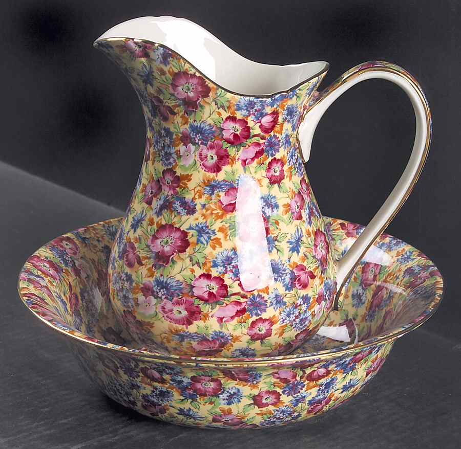 Royalty (Bone, Circa 1995) Large Pitcher & Bowl Set by Royal Winton-1