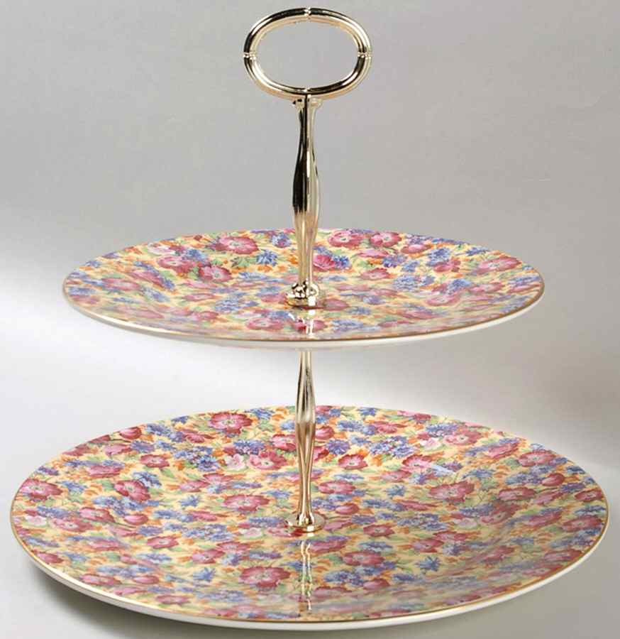Royalty (Bone, Circa 1995) 2 Tiered Serving Tray (Dinner & Salad Plate) by Royal Winton-1