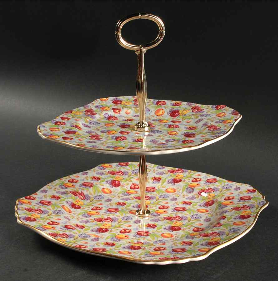 Stratford (Earhenware, Intro 2000) 2 Tiered Serving Tray (Dinner & Salad Plate) by Royal Winton-1