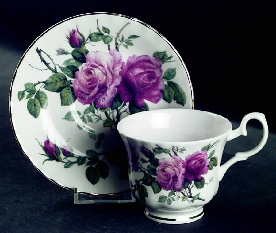 English Rose Footed Cup & Saucer Set by Roy Kirkham-1