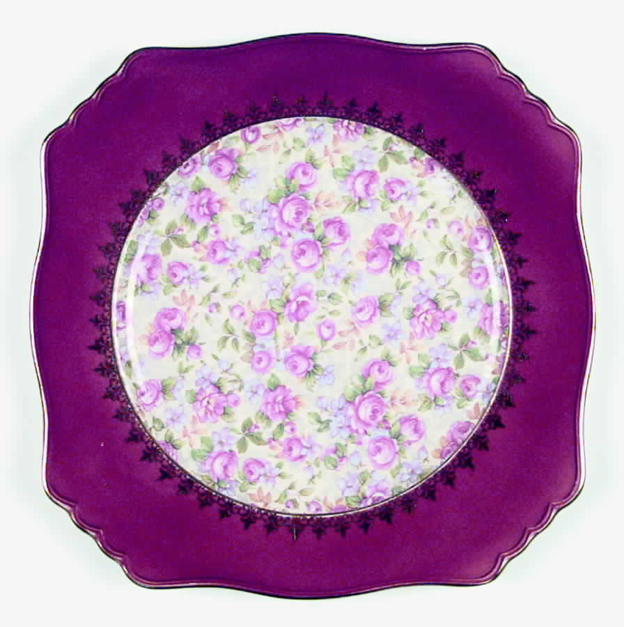 English Rose Maroon Square Luncheon Plate by Royal Winton-1