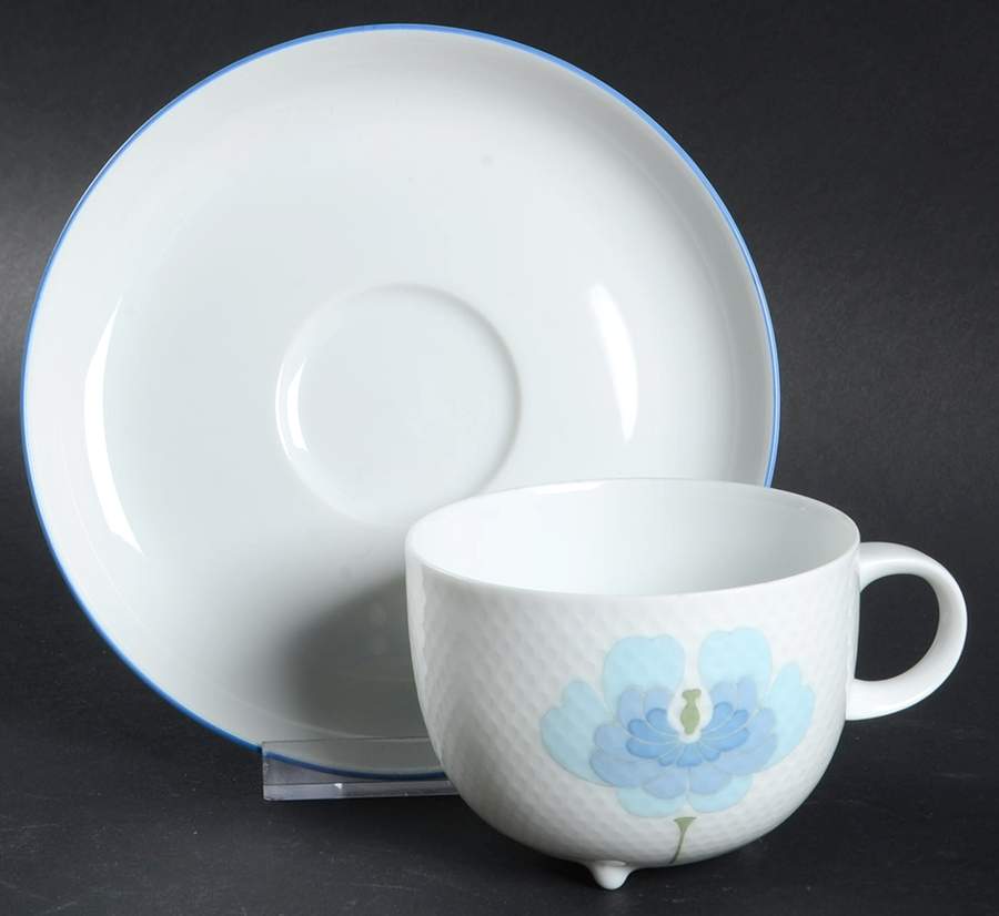 Blue Flower (Century Shape, Rim) Footed Cup & Saucer Set by Rosenthal - Continental-1