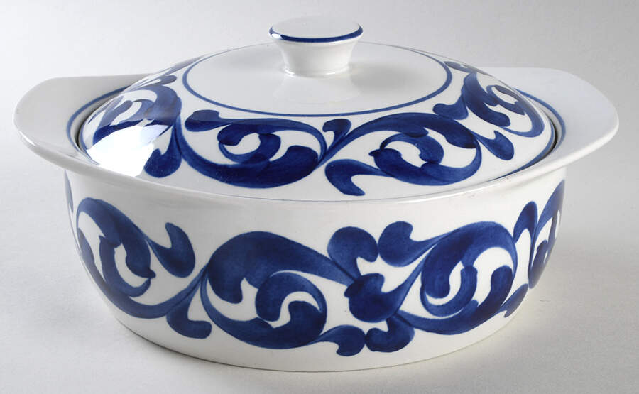 Blue Scroll (Coupe) Round Covered Vegetable by Royal Cauldon-1
