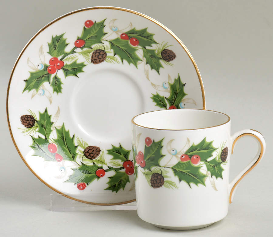 Noel (Holly Backstamp, Scalloped) Flat Demitasse Cup & Saucer Set by Royal Grafton-1