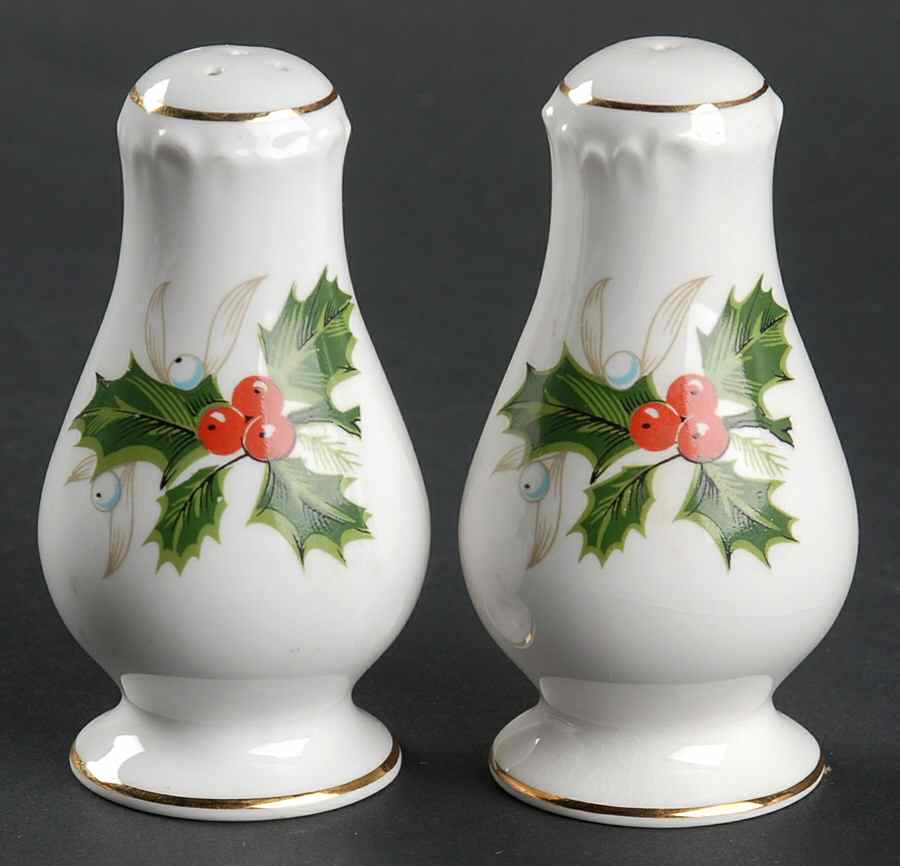 Noel (Holly Backstamp, Scalloped) Salt & Pepper Set by Royal Grafton-1