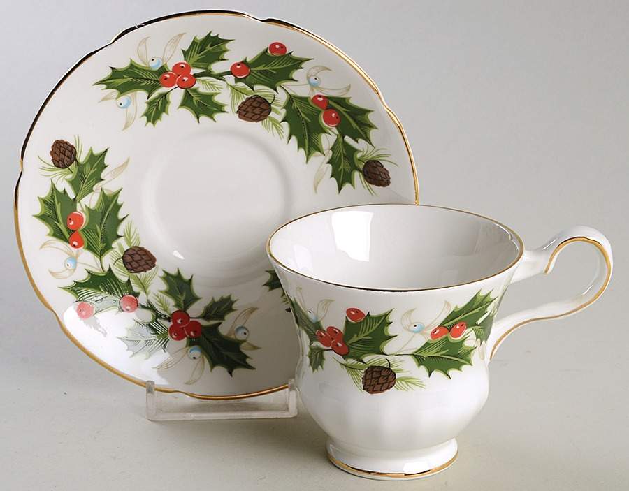 Noel (Holly Backstamp, Scalloped) Footed Demitasse Cup & Saucer Set by Royal Grafton-1