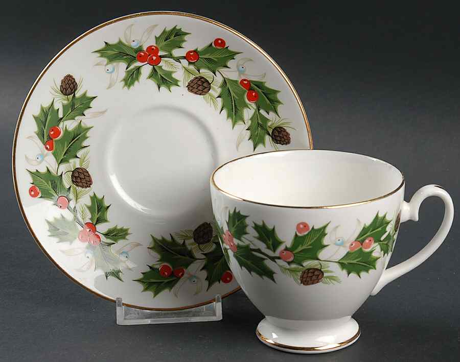 Noel  (Crown Backstamp, Smooth) Footed Cup & Saucer Set by Royal Grafton-1