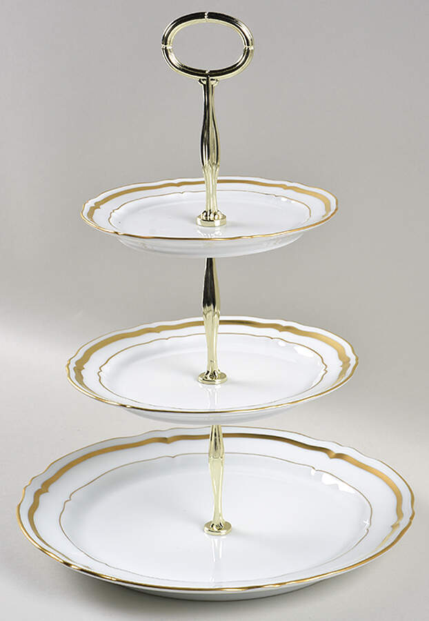 Marie Antoinette Gold on White 13 7/8"-14 1/4" 3-Tiered Serving Tray(DP,SP,BB) HC by Raynaud-1