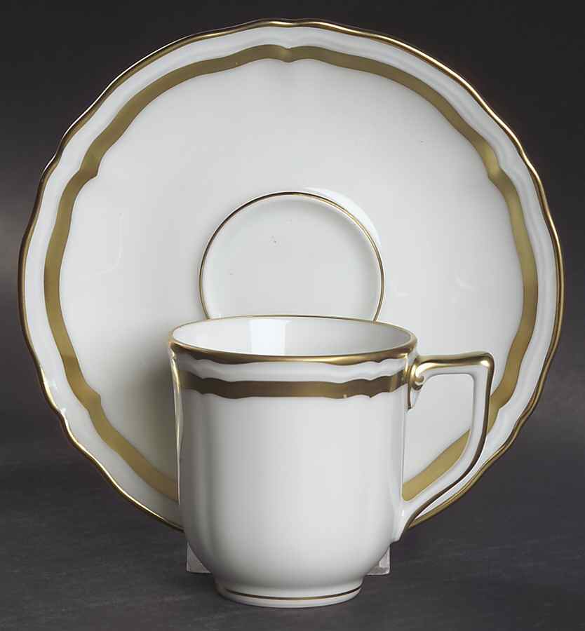 Marie Antoinette Gold on White Flat Demitasse Cup & Saucer Set by Raynaud-1