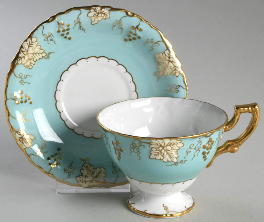 Vine Celadon Footed Cup & Saucer Set by Royal Crown Derby-1