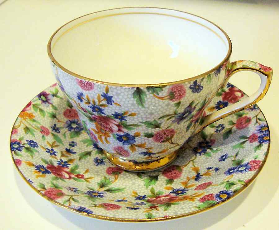Old Cottage Chintz (Bone) Footed Cup & Saucer Set by Royal Winton-1