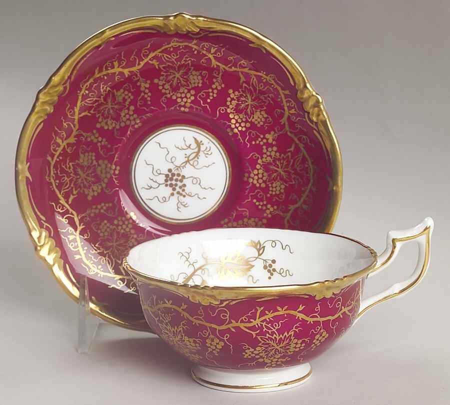 King's Plate Cranberry Footed Cup & Saucer Set by Royal Cauldon-1