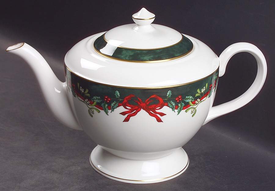 Holly Ribbons Green Teapot & Lid by Royal Worcester-1