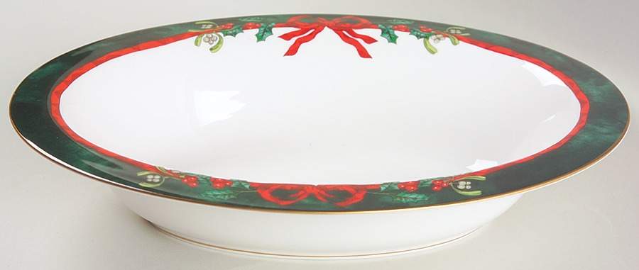 Holly Ribbons Green 10" Oval Vegetable Bowl by Royal Worcester-1