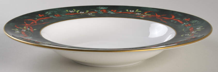 Holly Ribbons Green Large Rim Soup Bowl by Royal Worcester-1