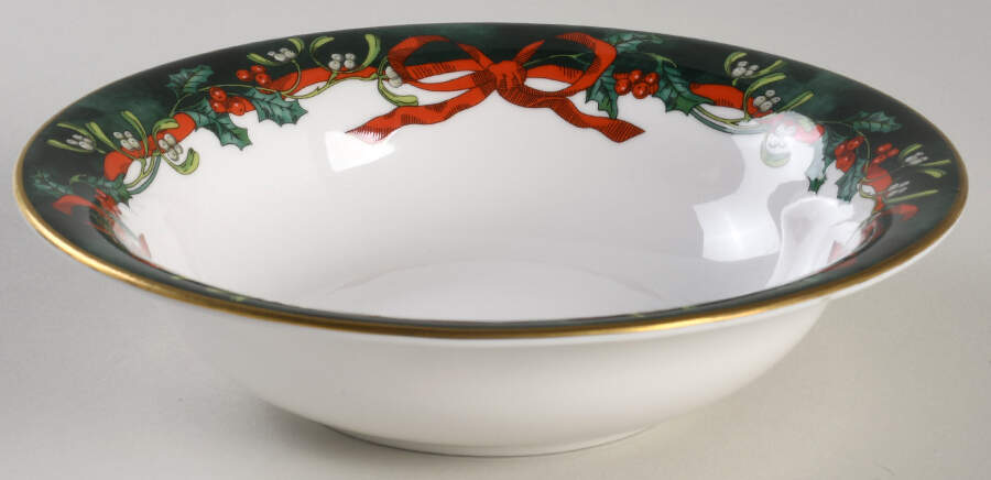 Holly Ribbons Green Coupe Cereal Bowl by Royal Worcester-1