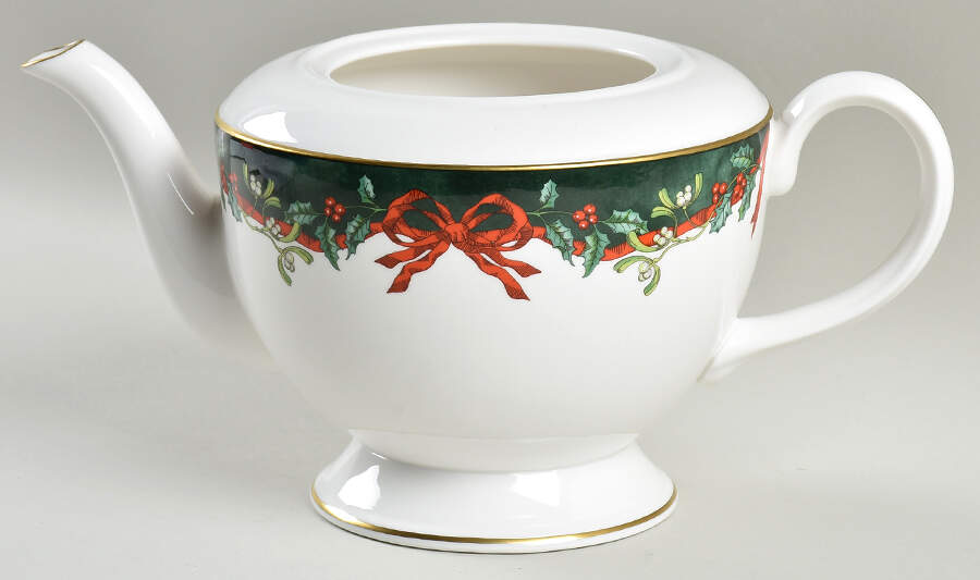 Holly Ribbons Green Teapot No Lid by Royal Worcester-1