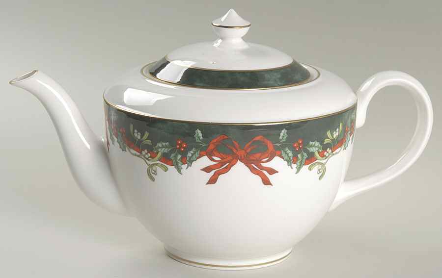 Holly Ribbons Green Teapot & Lid by Royal Worcester-1