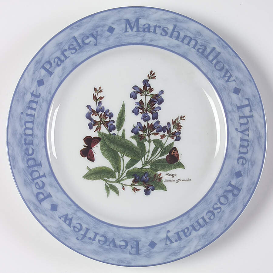 Herb Garden (Blue Rim with Herb Names) Salad/Dessert Plate by Royal Worcester-1