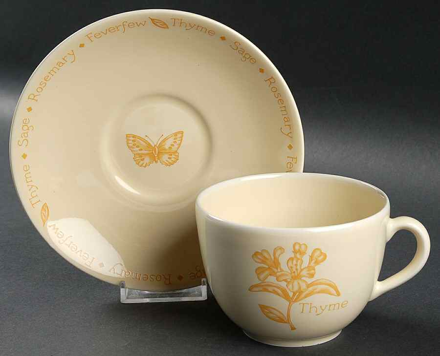 Herb Garden Yellow Glaze Breakfast Cup & Saucer Set by Royal Worcester-1