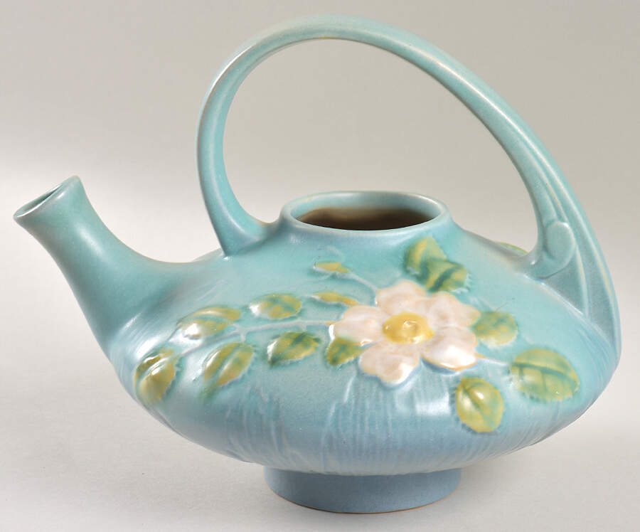 White Rose Blue Azure Teapot No Lid by Roseville-1