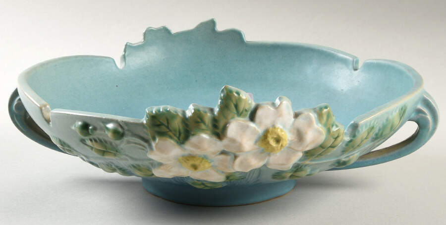 White Rose Blue Azure 10" Centerpiece/Console Bowl by Roseville-1
