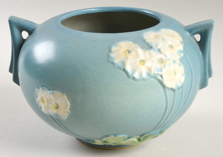 White Rose Blue Azure 4" Rose Bowl by Roseville-1