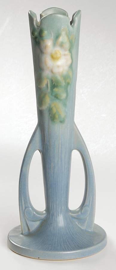 White Rose Blue Azure 7" Bud Vase by Roseville-1