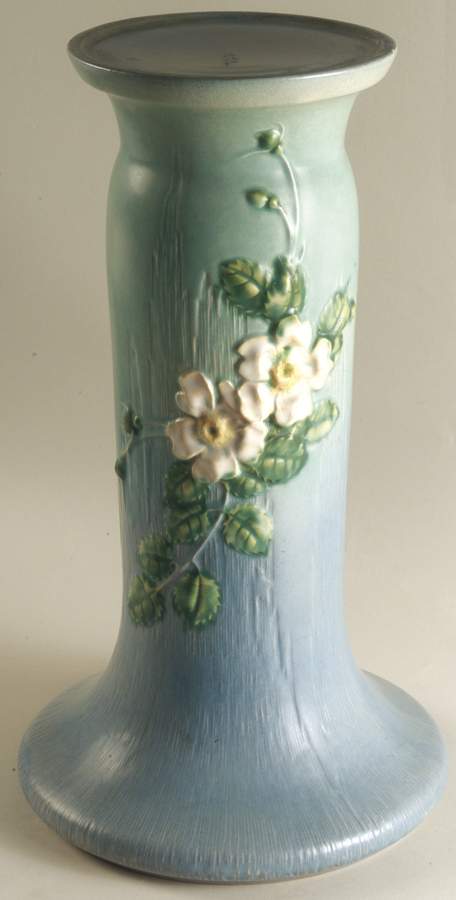 White Rose Blue Azure Stand for 8" Jardiniere by Roseville-1