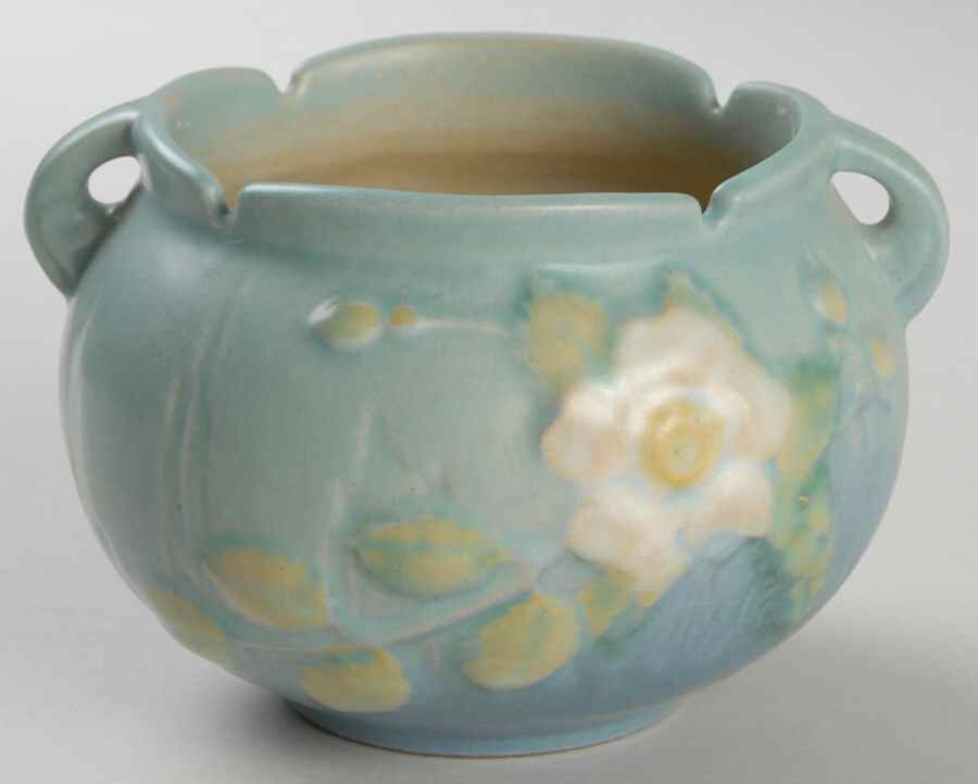 White Rose Blue Azure 3" Jardiniere by Roseville-1