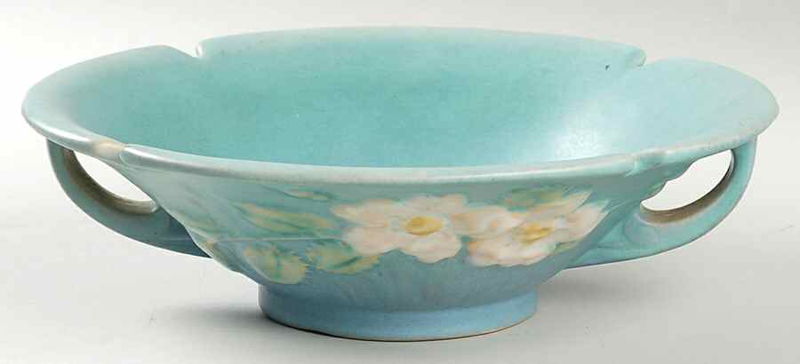 White Rose Blue Azure Round Handled Bowl by Roseville-1