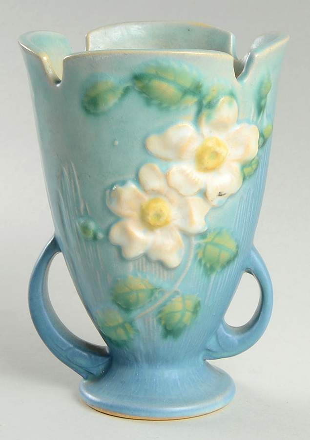 White Rose Blue Azure 6" Vase by Roseville-1