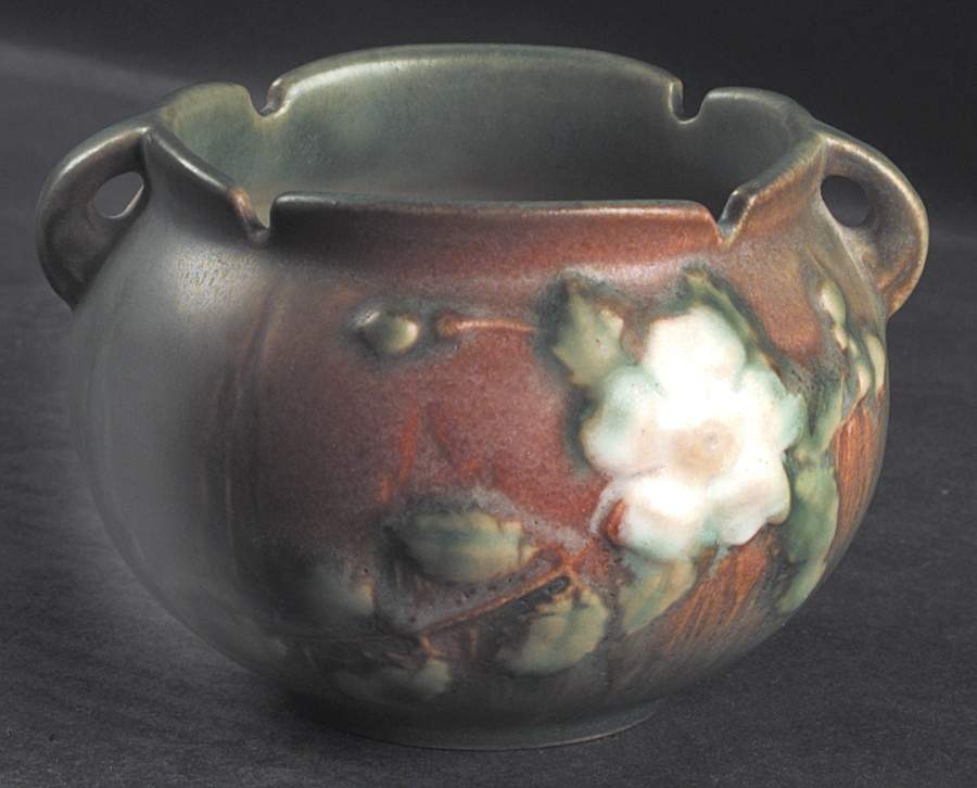 White Rose (Brown, Terra Cotta and Green) 3" Jardiniere by Roseville-1