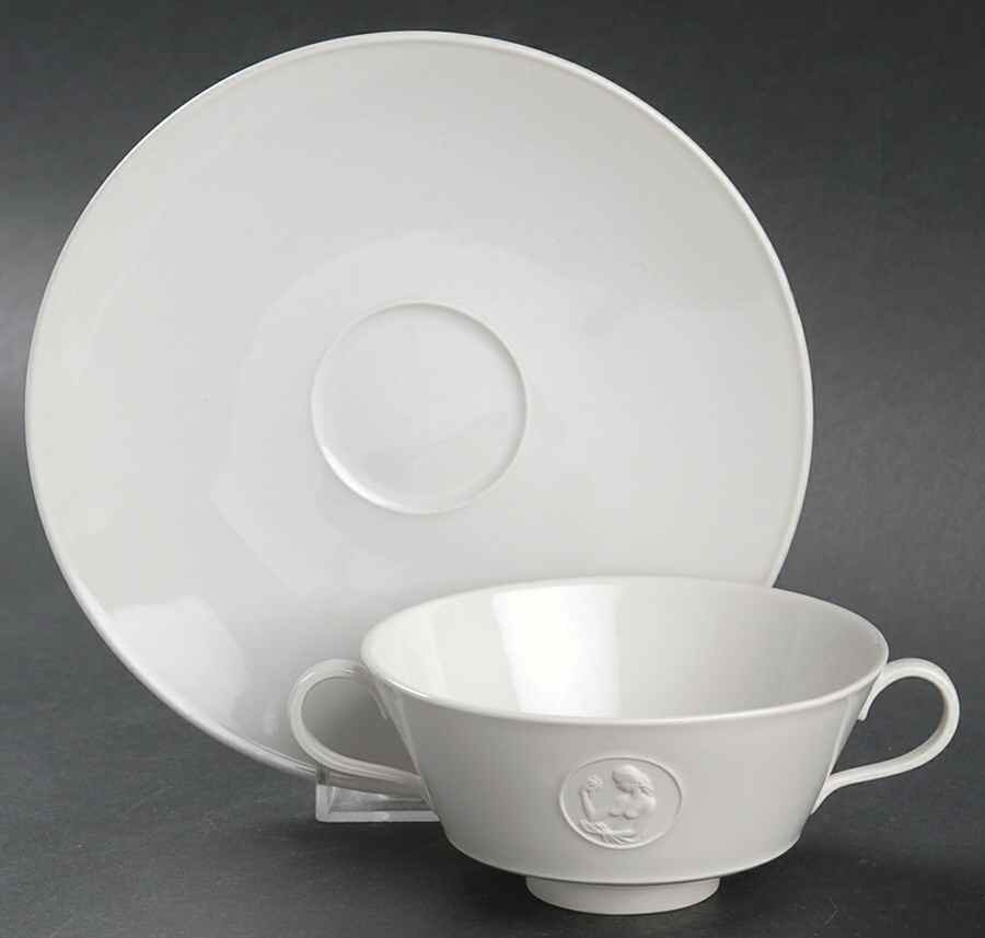 Arcadia Cream--White Footed Cream Soup Bowl & Saucer Set by Royal Berlin-1