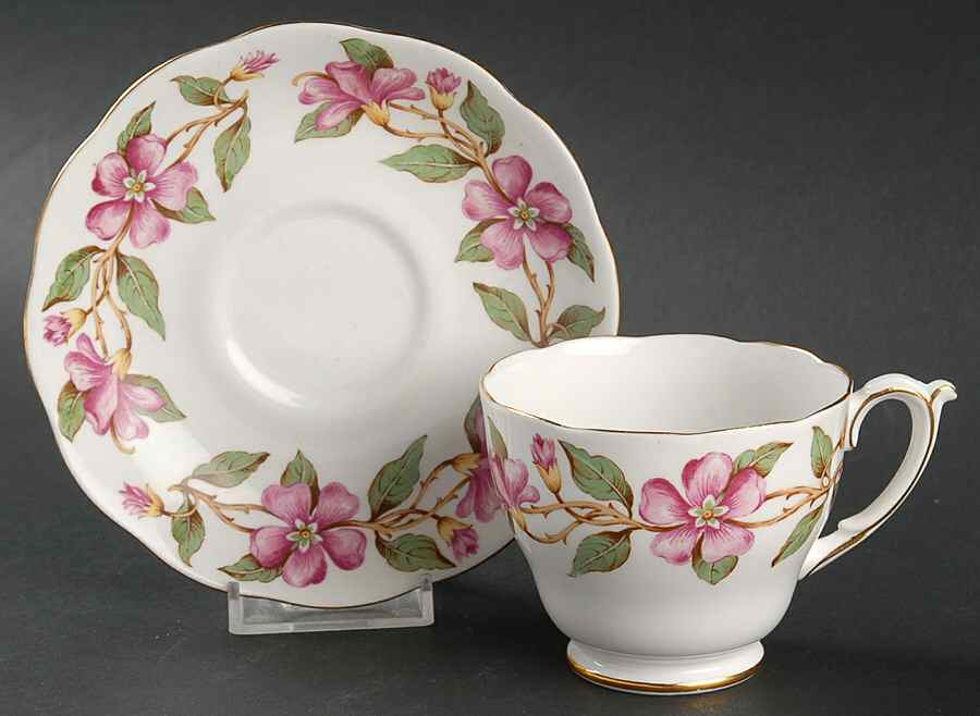 Periwinkle Pink Footed Cup & Saucer Set by Roslyn (England)-1