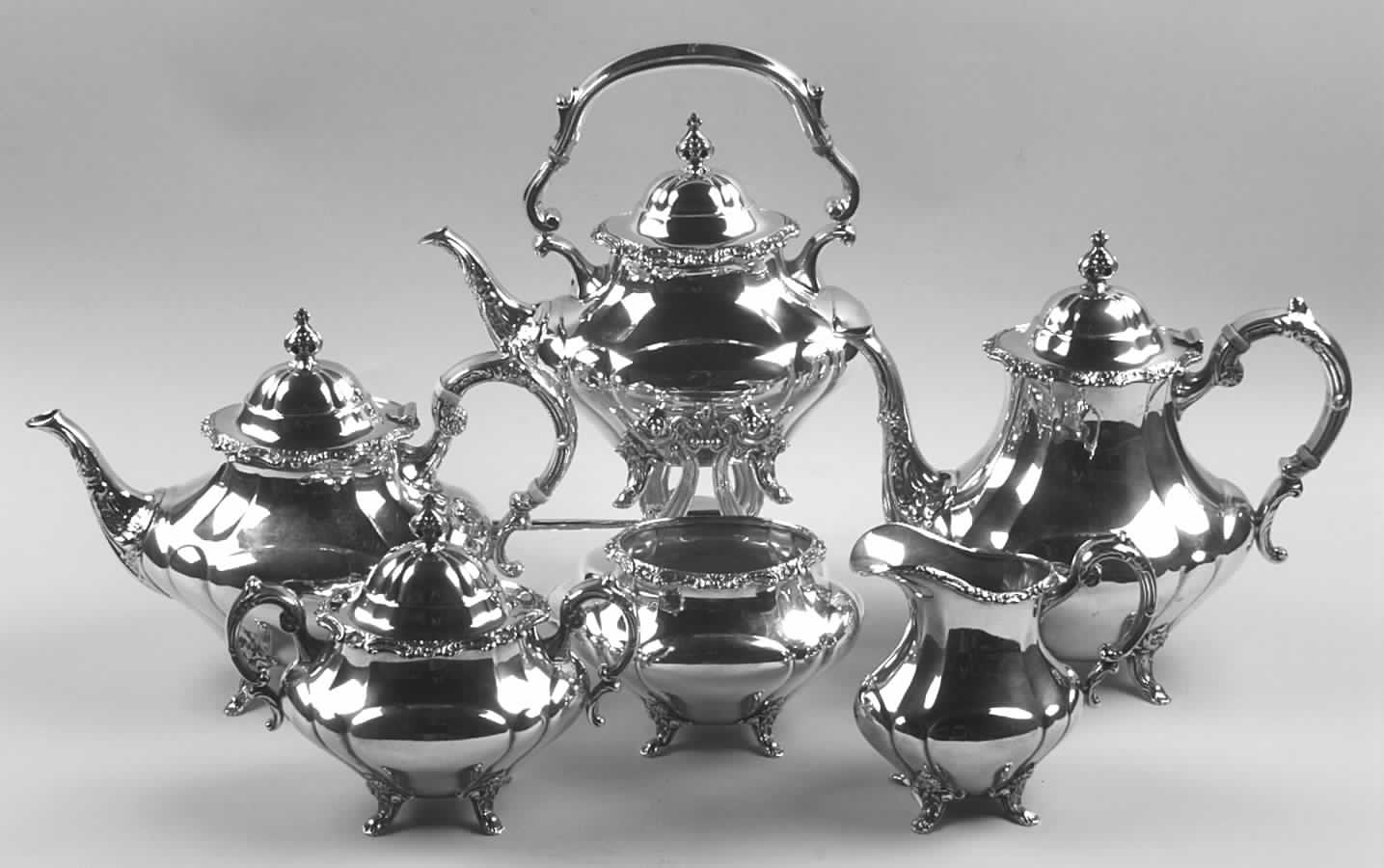 Georgian Rose (Sterling, Hollowware) 6 Piece Tea Set (SCP, STP, SCR, SSU, SWB, SKES) by Reed & Barton-1
