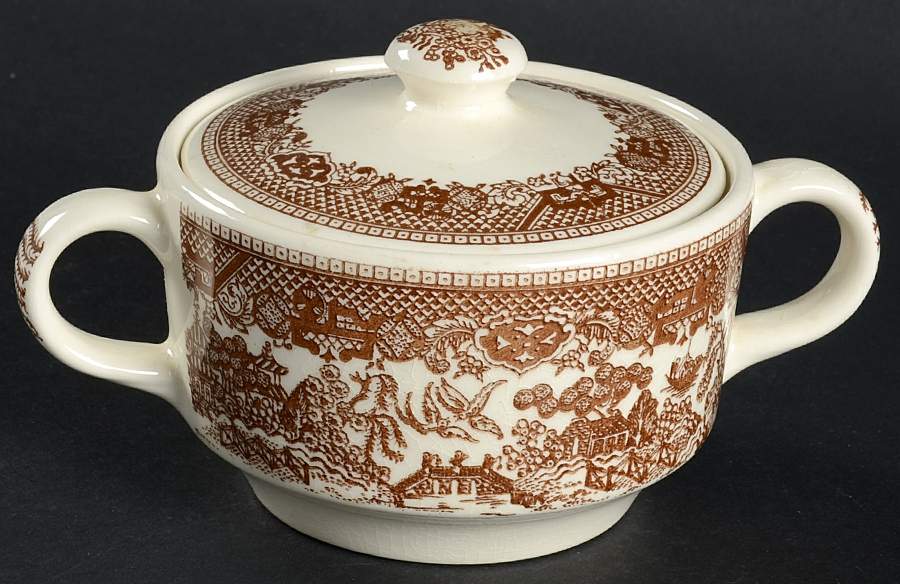 Brown Willow Sugar Bowl & Lid by Royal (USA)-1