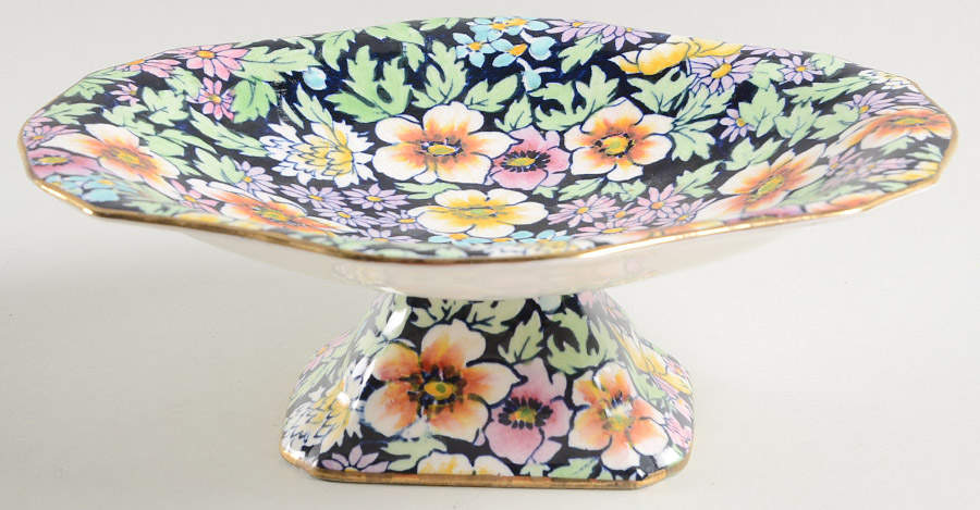 Anemone Navy Blue Oval Compote (Height X Length) by Royal Winton-1