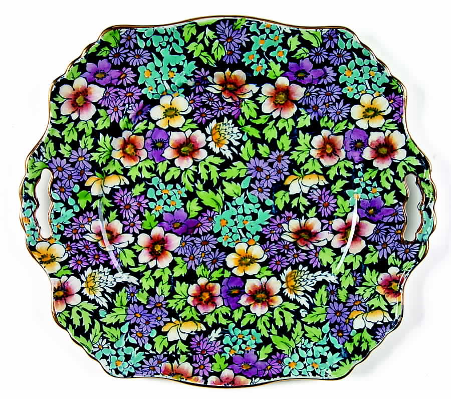 Anemone Navy Blue Square Handled Cake Plate by Royal Winton-1