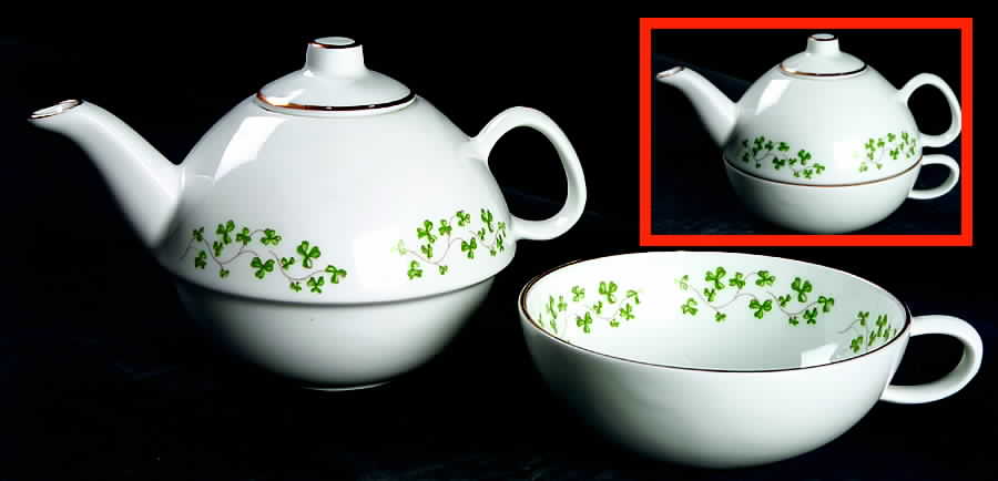 Trellis Shamrock Giftware Individual Teapot & Lid with Cup by Royal Tara-1