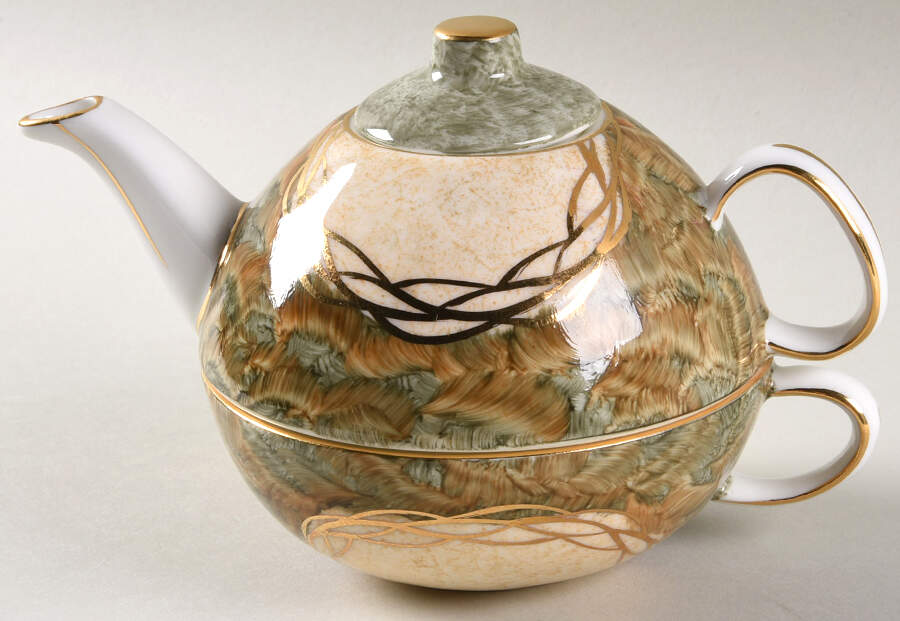 Green Marble Collection Individual Teapot & Lid with Cup by Royal Tara-1