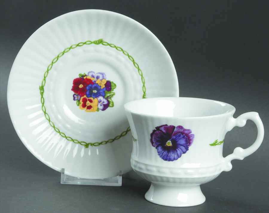 Pansies Footed Cup & Saucer Set by Royal Tara-1