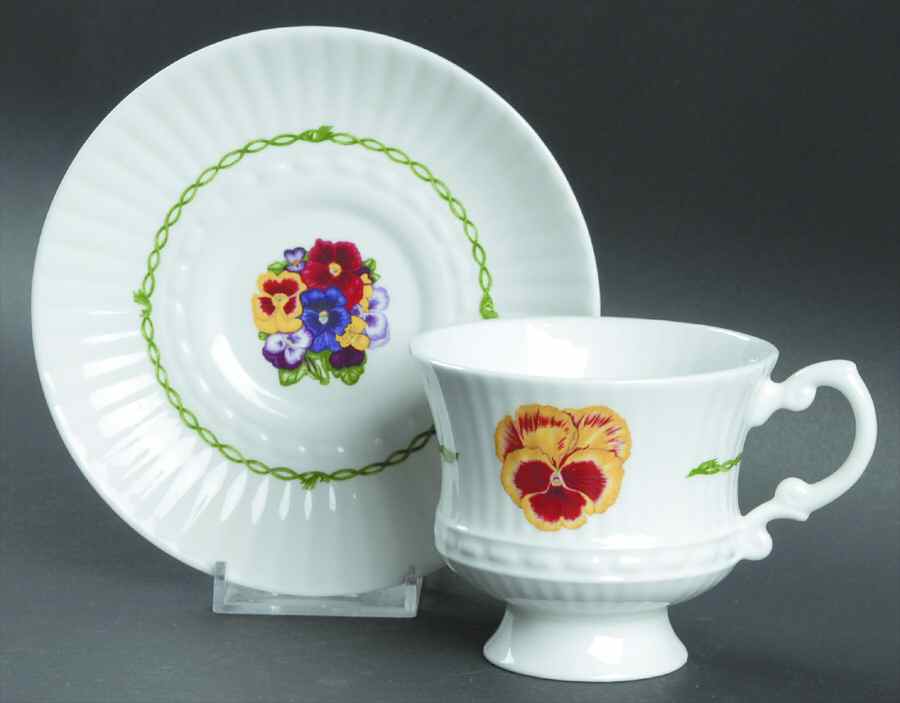 Pansies Footed Cup & Saucer Set by Royal Tara-1