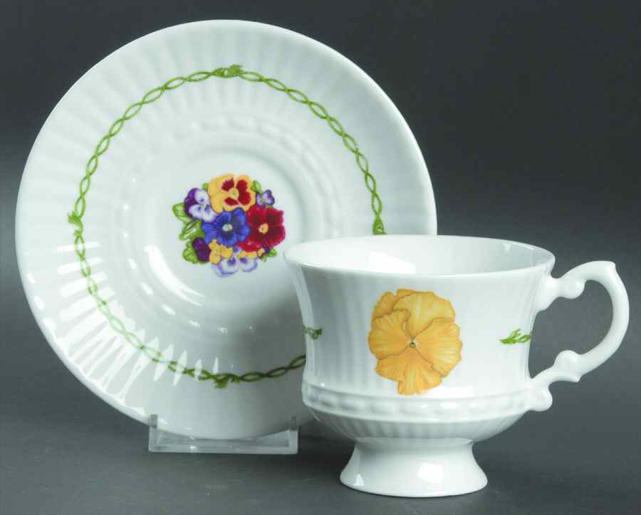 Pansies Footed Cup & Saucer Set by Royal Tara-1