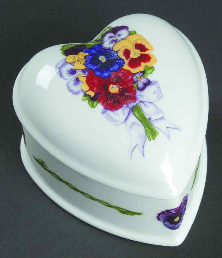 Pansies Heart Shape Box & Lid by Royal Tara-1