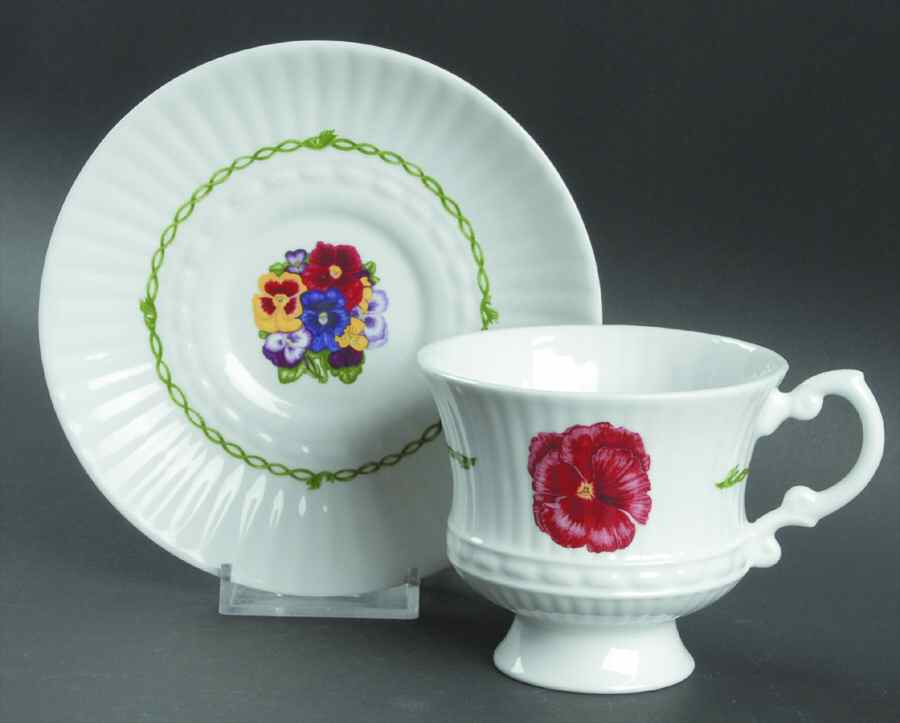 Pansies Footed Cup & Saucer Set by Royal Tara-1