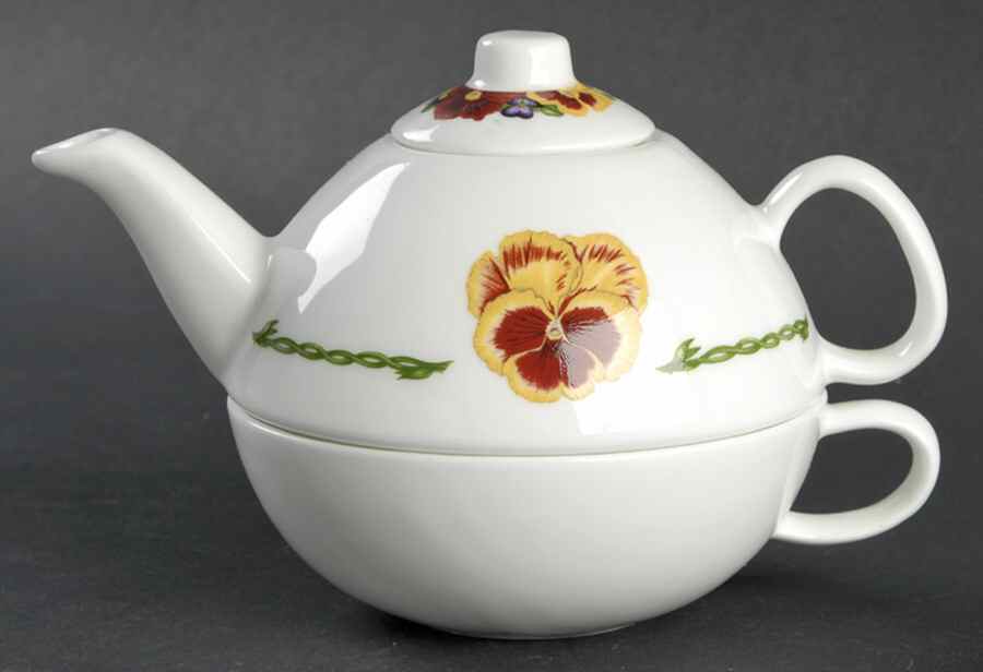 Pansies Individual Teapot & Lid with Cup by Royal Tara-1