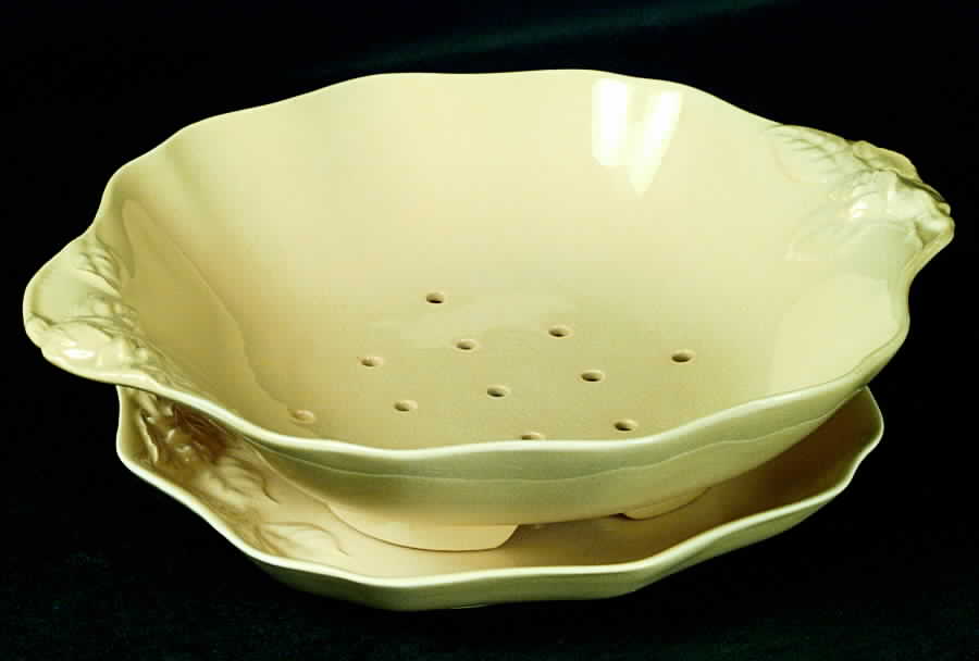 Pastel Ware Yellow (Molded Edge) Pierced Berry Bowl and Underplate by Royal Winton-1
