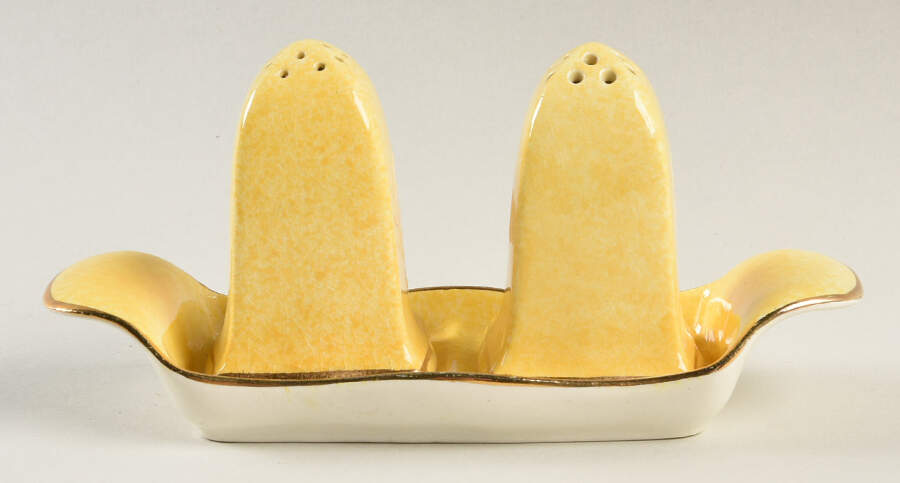 Pastel Ware Yellow (Not Molded) (3 Pc) Salt & Pepper Tray Set by Royal Winton-1