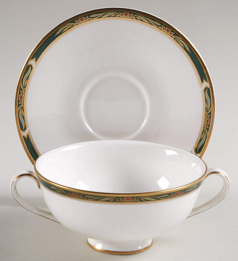 Haversham Footed Cream Soup Bowl & Cup Saucer Set by Royal Doulton-1